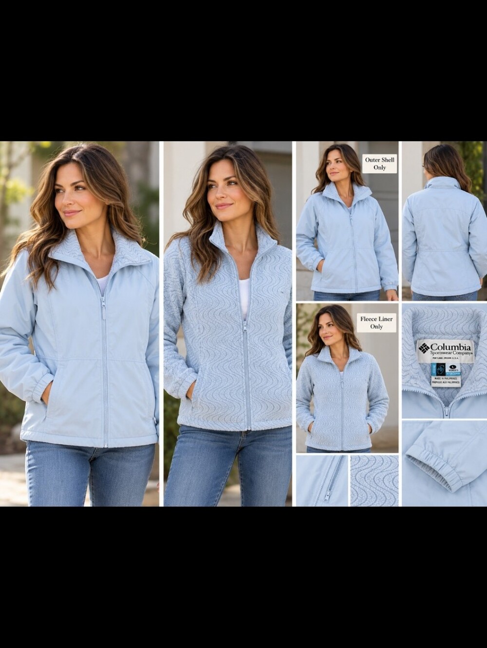 Vintage Columbia Interchange Jacket Womens XL 18 Y2K Light Blue Fleece 3-in-1